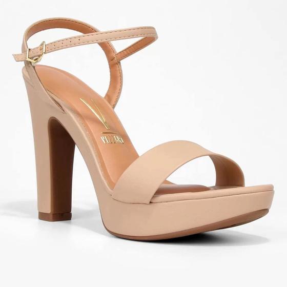 Sandália Feminina Meia Pata Vizzano Salto Grosso Alto Bege Beira