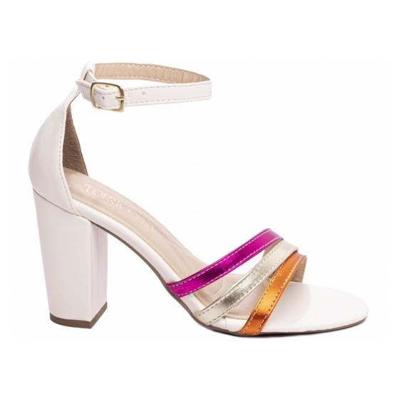 Imagem de Sandália Feminina Off White Salto Grosso 8,5cm 8007B