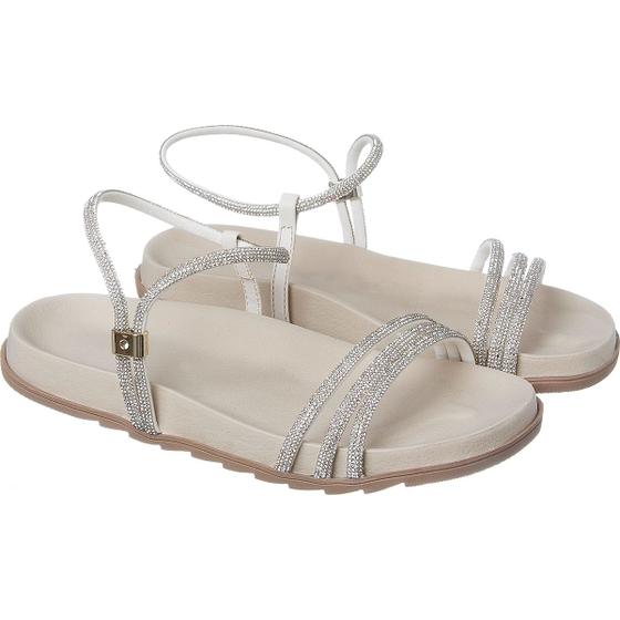 Imagem de Sandália Feminina Papete De Strass Com Fecho Regulável Off White