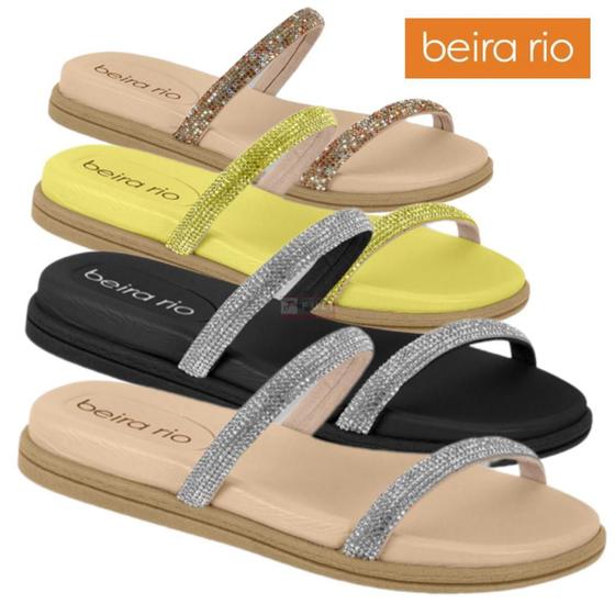 Sandália Feminina Rasteira Beira Rio Slide Tira Strass Rasteirinha Conforto Casual Menor preço em Sandália Feminina Rasteira Beira Rio Slide Tira Strass Rasteirinha Conforto Casual
