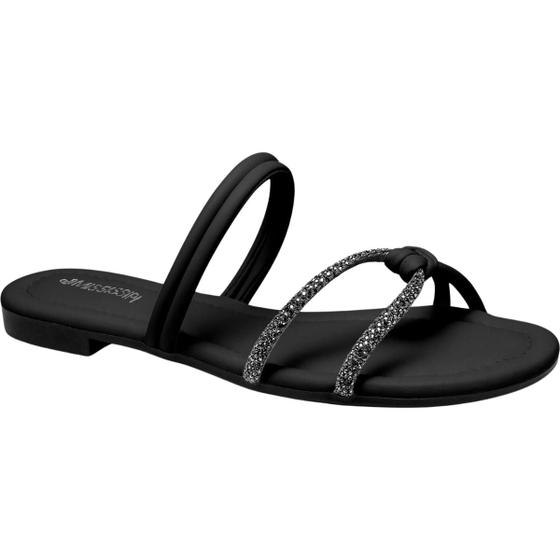 Imagem de Sandália Feminina Rasteira Slide Strass Verão Tendência Moda Mc012 Mississipi Preto