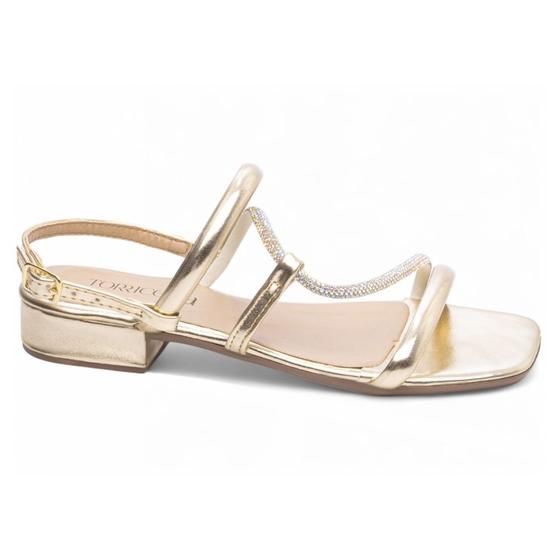 Imagem de Sandália Feminina Salto baixo rasteirinha conforto elegância Napa Ouro Light / Manta de Strass na cor Prata