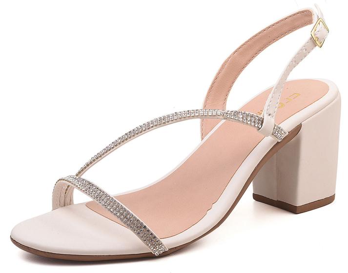 Sandalia Feminina Salto Medio Bloco Tiras Estrass Menor preço em Sandalia Feminina Salto Medio Bloco Tiras Estrass