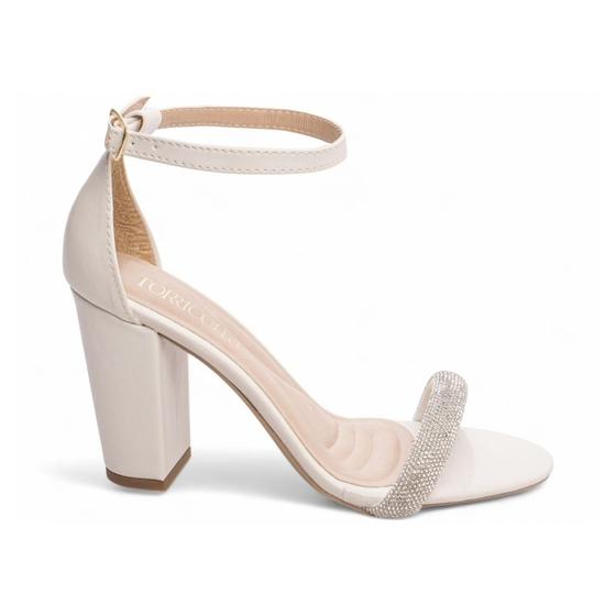 Imagem de Sandália Feminina Salto Off White Strass Prata Torricella AVS 2401B