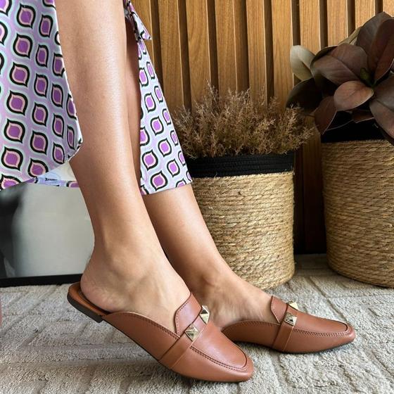 Imagem de Sandália Feminina Sapatilha Mule Bico Quadrado Detalhe Em Spike Tendencia Moda Sapato