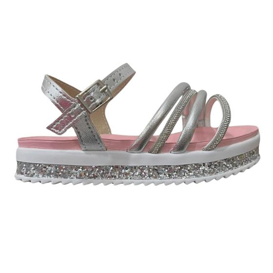 Imagem de Sandália Flatform Infantil Menina Molekinha 2305.1567 Cristal Prata