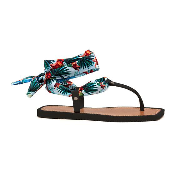 Imagem de Sandália Flip Flop de Amarração Cetim Azul Feminina Ultra Conforto Preto