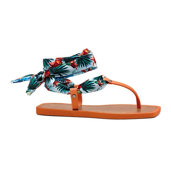 Imagem de Sandália Flip Flop de Amarração Cetim Azul Feminina Ultra Conforto Terra Cota