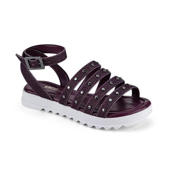 Imagem de Sandália Infantil Bibi Tratorada Roxo Marsala com Tachas Flat Form II