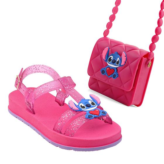 Imagem de Sandália Infantil Feminina STITCH Kit Sandália + Bolsinha