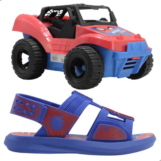 Imagem de Sandália Infantil Masculina Grendene Kids Homem Aranha Azul/Vermelho + Buggy