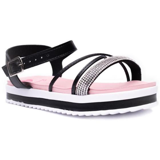 Imagem de Sandália Infantil Molekinha Flatform Strass - Rosa e Preto