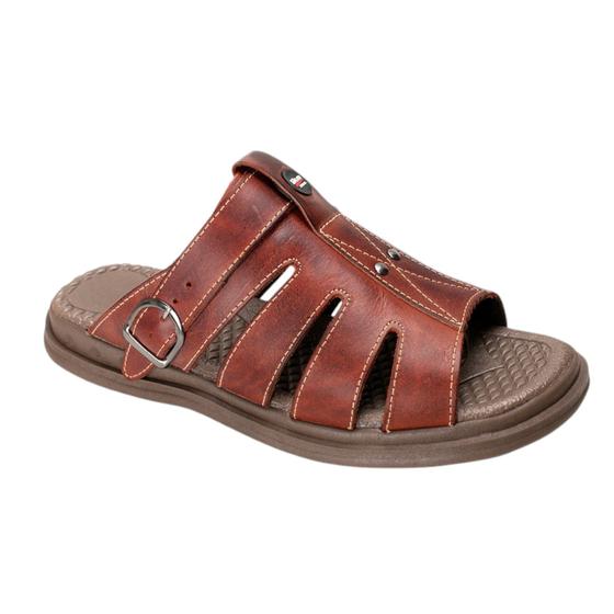 Imagem de Sandália Masculina Chinelo Anti Stress Ortopédico Couro Marrom