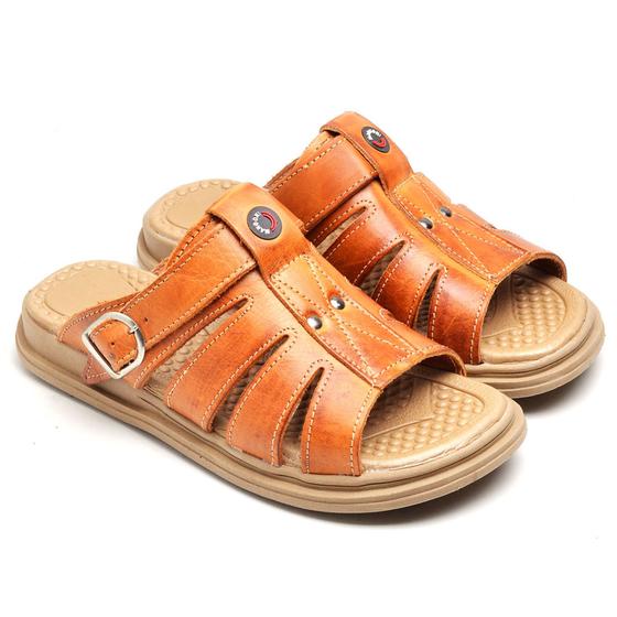 Imagem de Sandália Masculina Chinelo Ranster Couro 2 em1 Top Tam 38 Cor Whisky