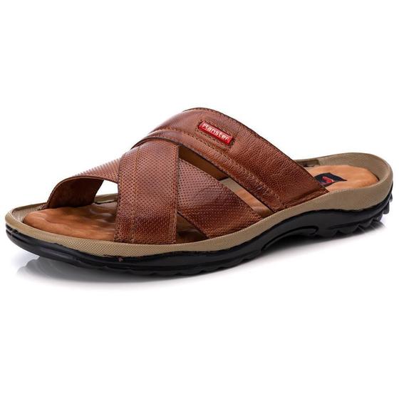 Sandália Masculina Couro Tira Larga Dia a Dia Conforto - Ranster Imagem de Sandália Masculina Couro Tira Larga Dia a Dia Conforto