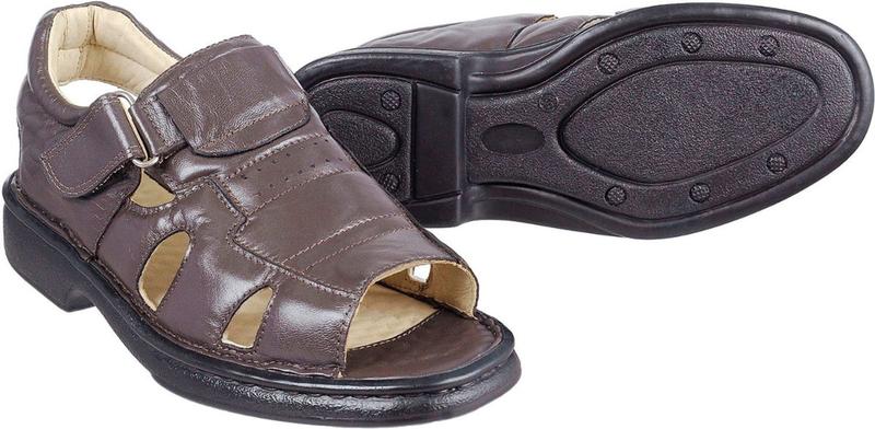 Imagem de Sandália Masculina de Couro Bico Aberto Ref.: 3600 Resistente Fivela Linha Conforto Preta/Café