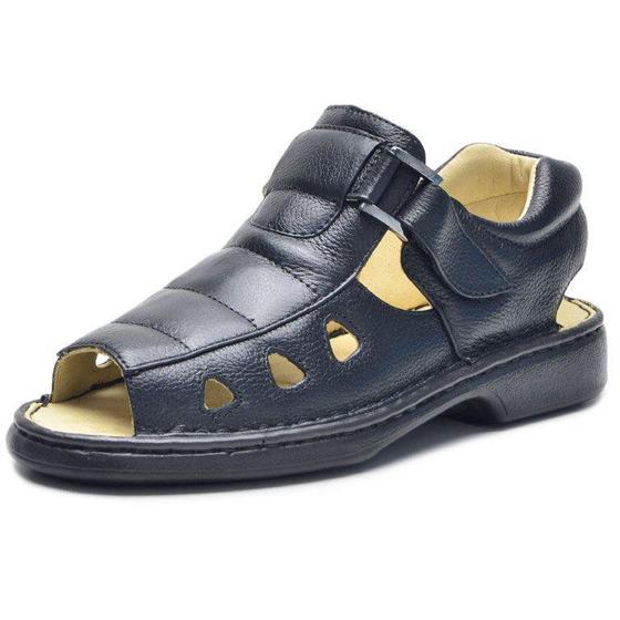 Imagem de Sandalia masculina de couro forrada 3090 preto 