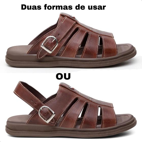 Imagem de Sandália Masculina Em Couro Ortopédica Confortável Chinelo Masculino Original