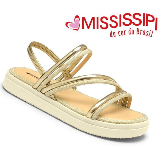 Imagem de Sandalia Mississipi Original Feminina Sandalia Flatform Rasteira Casual Rasteirinha Calce Facil Metalizada Lancamento