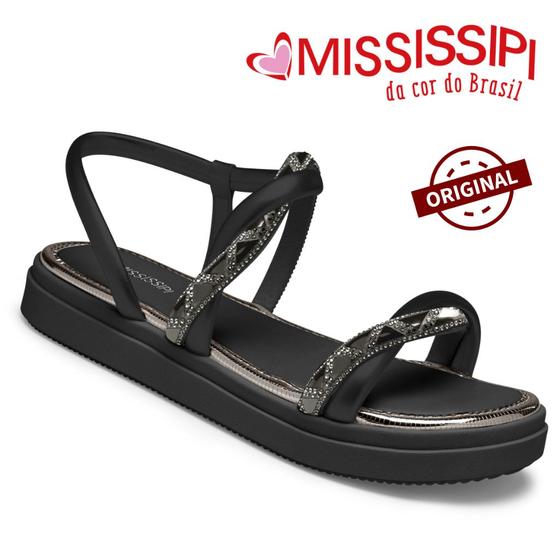 Imagem de Sandalia Mississipi Papete Rasteira Flat  Elastico Strass Rasteirinha Dakota