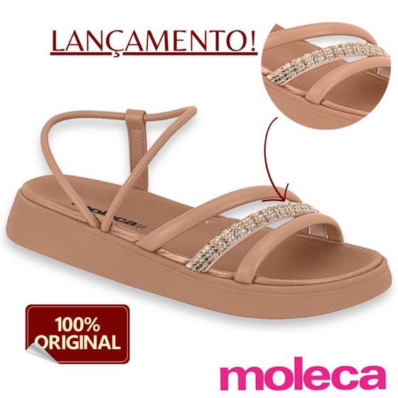 Imagem de Sandalia Moleca Rasteira Original Feminina Papete Rasteirinha Flat Strass