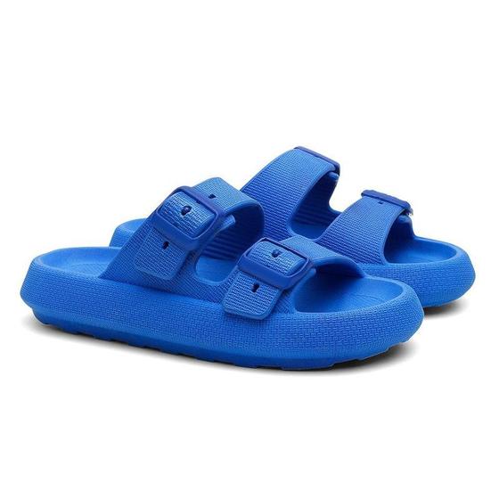 Imagem de Sandália Nuvem Slide Duas Tira Fivela Azul Conforto