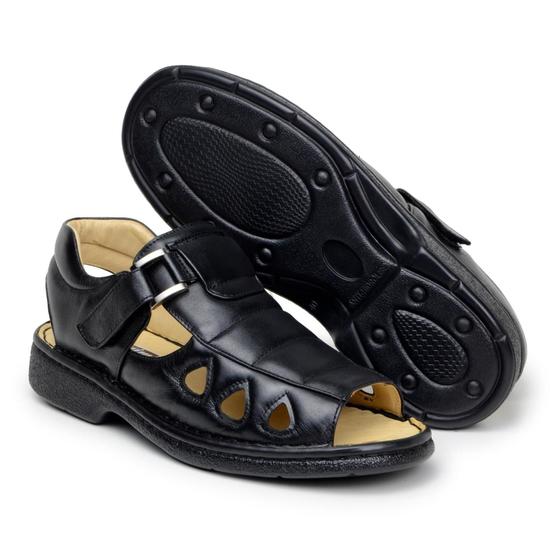 Imagem de Sandália Ortopédica Masculina Antistress Comfort Couro Preto