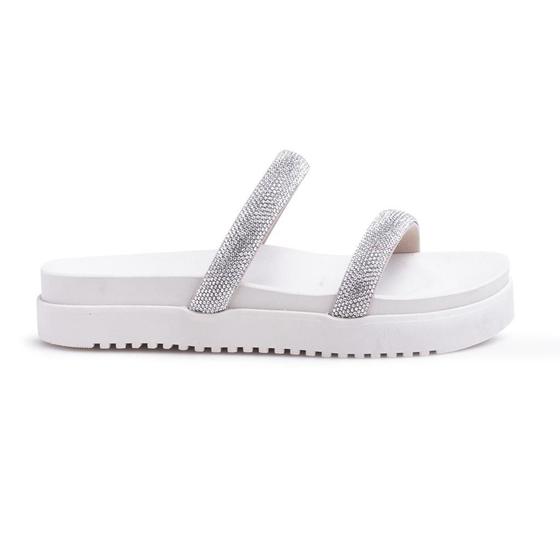 Imagem de Sandália Papete Feminina Flatform Tiras Strass 199051 Off White