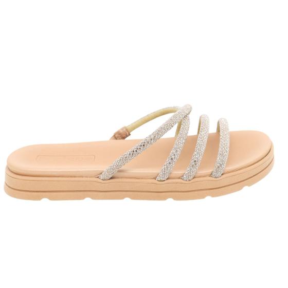 Sandalia Papete Feminina Moleca Original Delicada Tira Brilhante Strass Moderna Estilosa Confortavel Imagem de Sandalia Papete Feminina Moleca Original Delicada Tira Brilhante Strass Moderna Estilosa Confortavel
