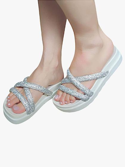 Imagem de Sandalia Papete  Flatform Feminina Brilho Strass