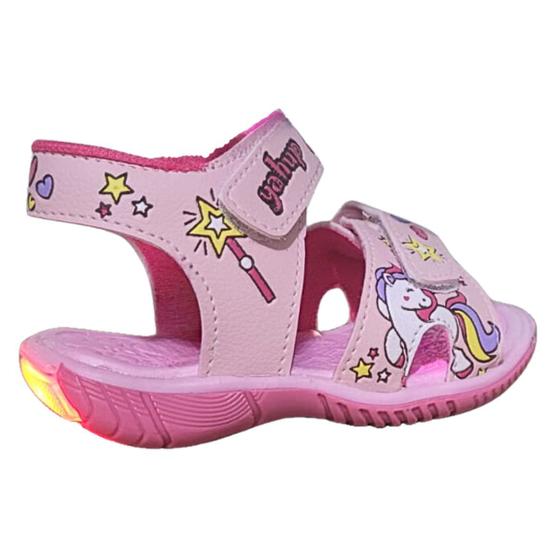 Imagem de  Sandália Papete Infantil Feminina Led Unicórnio Rosa Menina Luzinha Chinelo Presente Escolar Percata Fecho de Contato