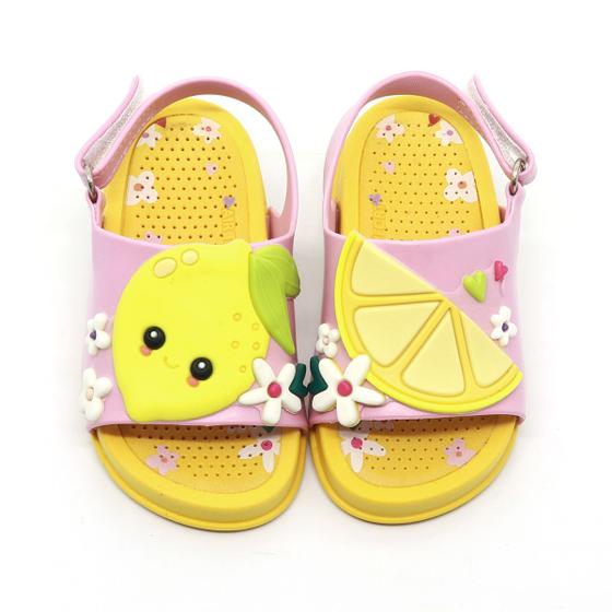 Imagem de Sandália Papete Plugt Infantil Menina Mini Bizz Limão Rosa/Amarelo 