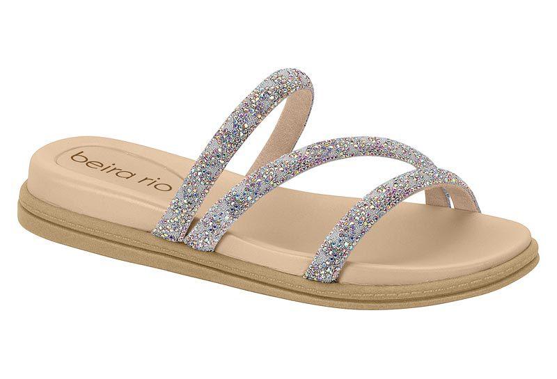 Sandália Papete Slide Beira Rio Anatômica Strass Brilhos