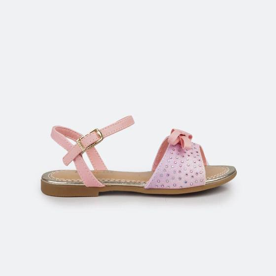 Imagem de Sandália Rasteira Infantil Cherrie Glitter Strass Rosa Lilás