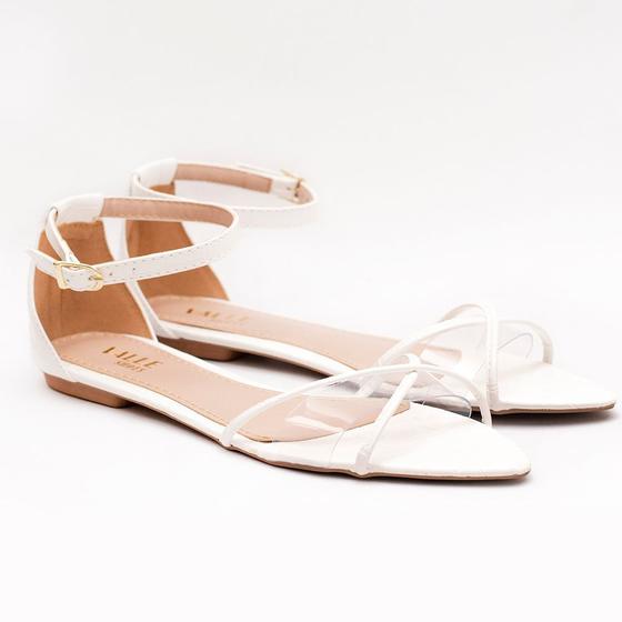 Imagem de Sandália rasteira vinil feminina branca confort valle shoes