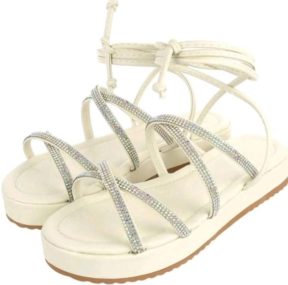 Imagem de Sandália  Rasteirinha De Amarração Papete Flatform Tiras De Amarrar Strass Blogueira Ref. 30/19