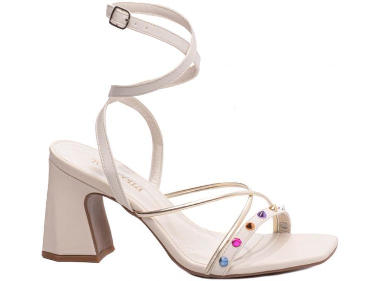 Imagem de Sandalia Salto 7,5cm  Luxo com Spike Coloridos  Off White