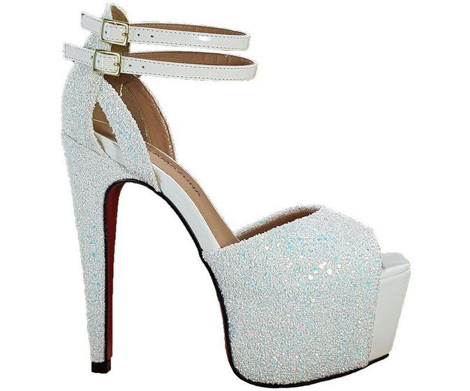 Imagem de Sandália Salto Alto Branco Glitter Furtacor Noiva Dom Amazona Cd408
