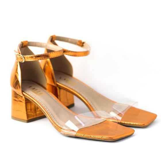 Imagem de sandalia salto bloco laranja confort tendência 2022 valle shoes
