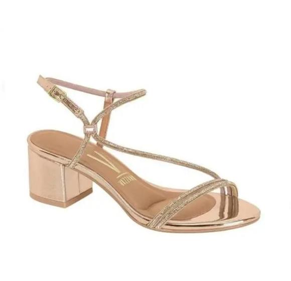 Imagem de Sandalia Salto Grosso Baixo Tiras Strass Vizzano Feminino