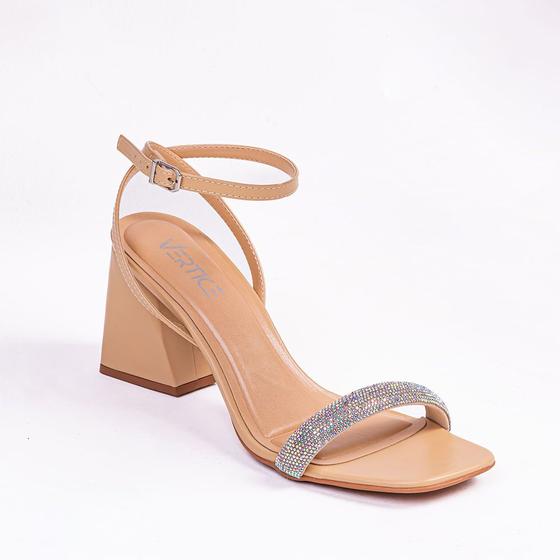 Imagem de Sandalia Salto Medio Bloco Sparkle Creme