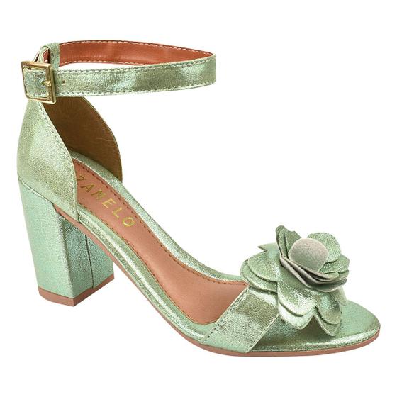 Imagem de Sandalia Salto Metalasse Flor Fashionista Salto Alto Verde