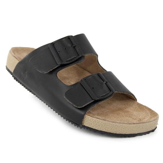 Imagem de Sandália Slide Masculina Couro Fivela Lisa Leve Conforto