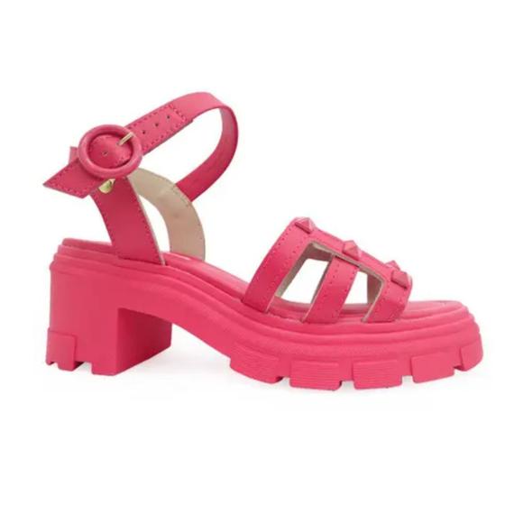 Imagem de Sandalia Solado Tratorado Salto Grosso Moleca Tachinhas Fivela Pink 5476.106