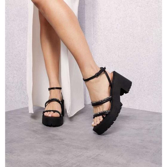 Sandália Plataforma Tratorada Sandalia Preta Tratorada Salto