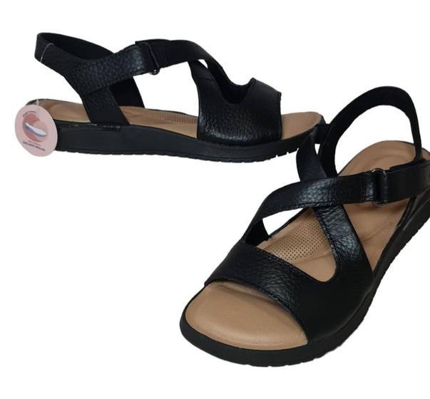 SANDÁLIA USAFLEX AH1322 CONFORTO COM GEL EM COURO PRETO COM tiras autocolantes Menor preço em SANDÁLIA USAFLEX AH1322 CONFORTO COM GEL EM COURO PRETO COM tiras autocolantes