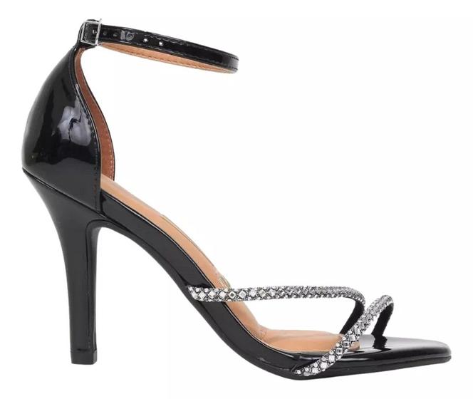 Sandália Vizzano Salto Alto Fino com Pedraria Festa Preto