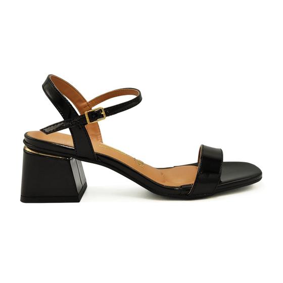 Sandália Vizzano Salto Baixo Sandalia Preta Verniz Salto Grosso