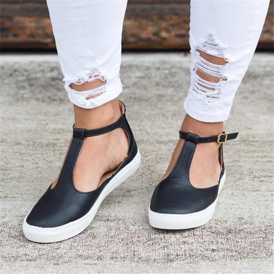 Imagem de Sandálias de verão da moda sapatos fechados planos para mulheres 36