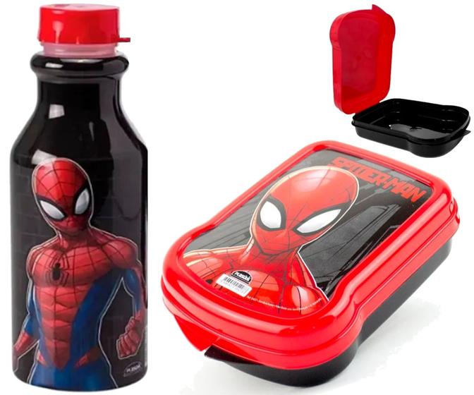 Imagem de Sanduicheira C/ Tampa Garrafa 500ml Homem Aranha Kit Escolar